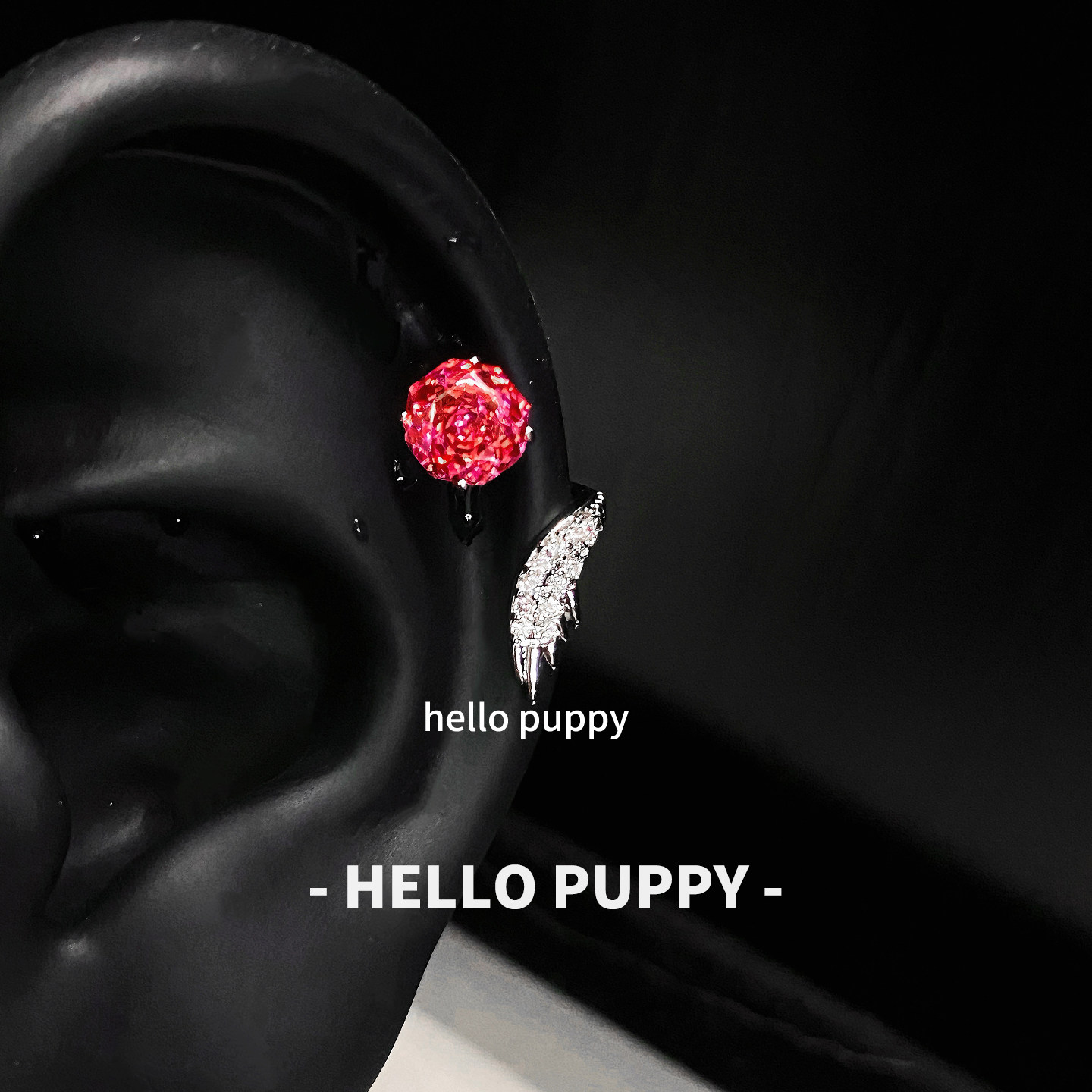 hellopuppy爆闪千禧玫瑰天使之翼钛钢耳骨钉耳钉钛钢耳饰小众翅膀图片