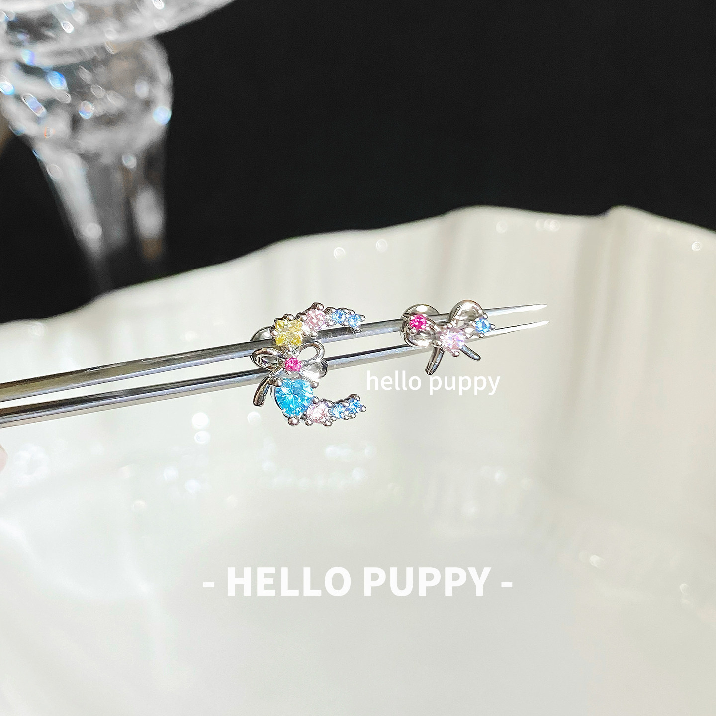 hellopuppy钛合金月亮蝴蝶结养耳1.0\1.2粗0.9牙口内旋耳骨钉耳钉