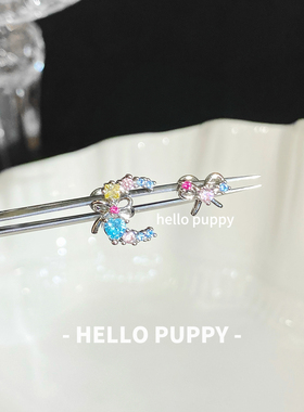 hellopuppy钛合金月亮蝴蝶结养耳1.0\1.2粗0.9牙口内旋耳骨钉耳钉