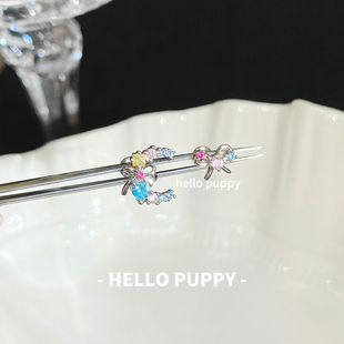 hellopuppy钛合金月亮蝴蝶结养耳1.0\1.2粗0.9牙口内旋耳骨钉耳钉