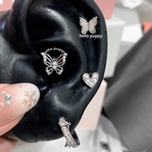 hellopuppy蝴蝶来信 爆闪蝴蝶耳骨钉四件套叠戴耳蜗钉钛钢多耳洞