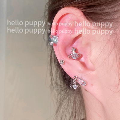 hellopuppy钛合金土星球闪闪耳钉1.2粗0.9牙口内螺旋耳骨钉耳饰女