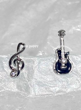 hello puppy 吉他音符耳钉不对称小众设计甜酷可爱超闪耳饰饰品女