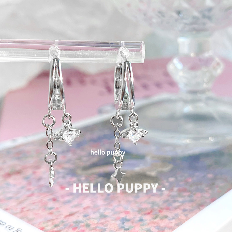 hellopuppy闪闪锆石星球流苏耳扣耳圈精致四芒星清冷感星芒耳饰女,饰品/流行首饰/时尚饰品新,耳环,淘宝优惠券,粉丝福利购,淘宝优惠卷