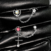 hellopuppy双耳洞链条耳骨钉医用钛钢y2k辣妹星星流苏耳钉耳饰女