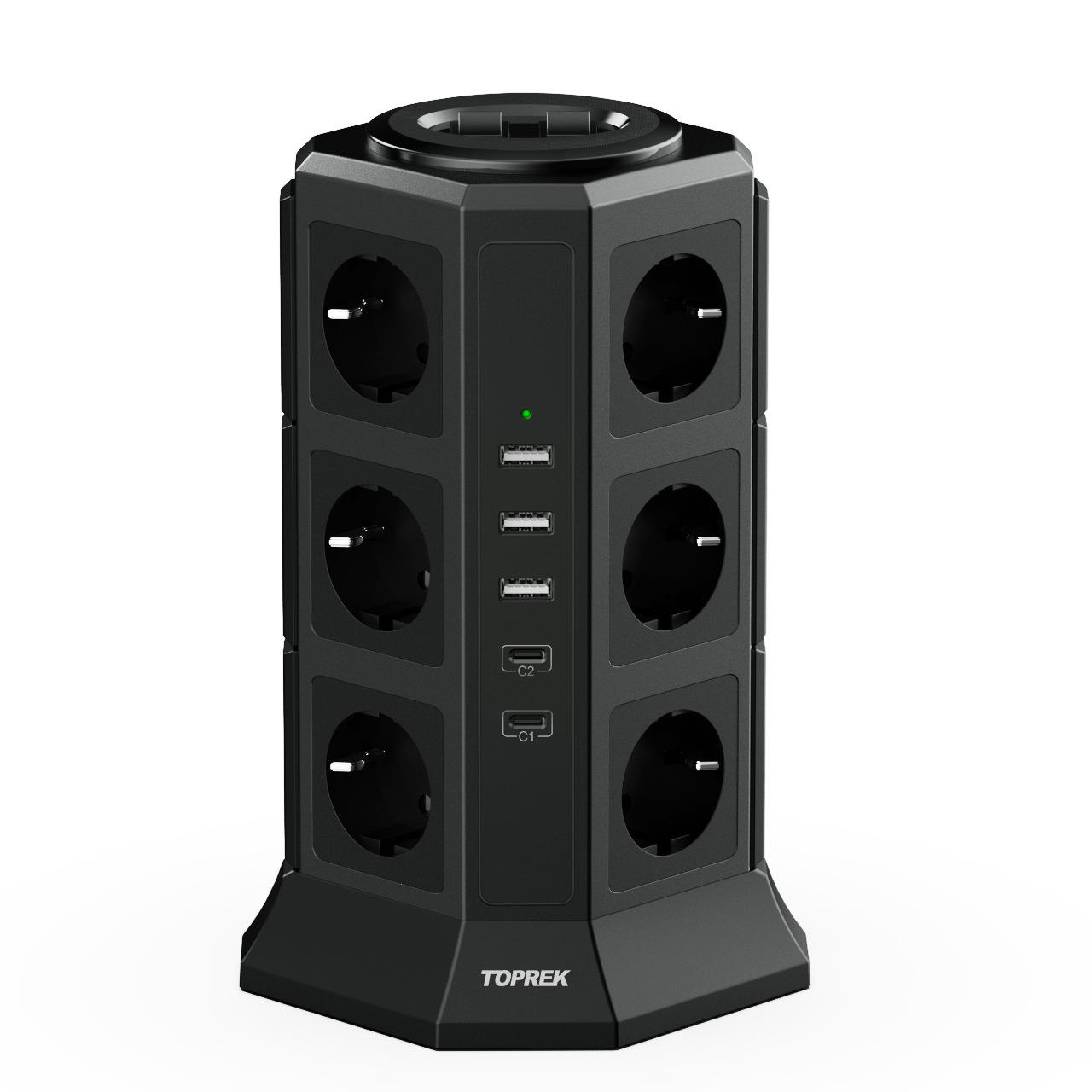 韩国KC认证塔式欧规3层12孔插座带5个USB