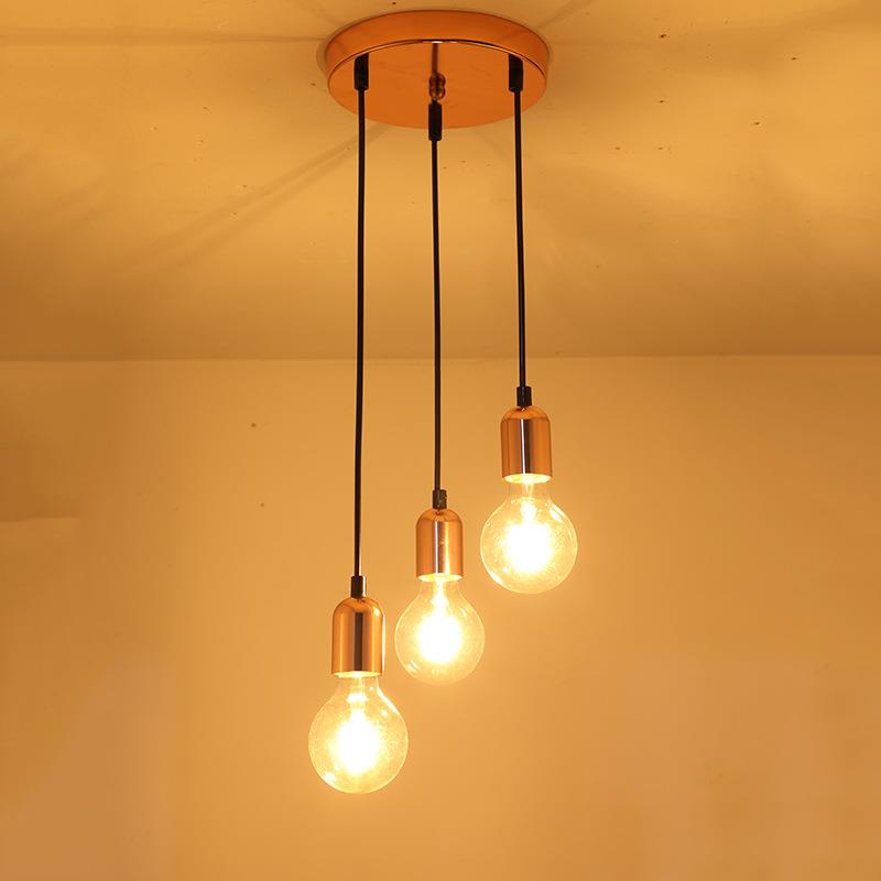 现代简约餐厅灯咖啡厅吧台装饰灯玫瑰金吊灯床头书房个性3头吊灯