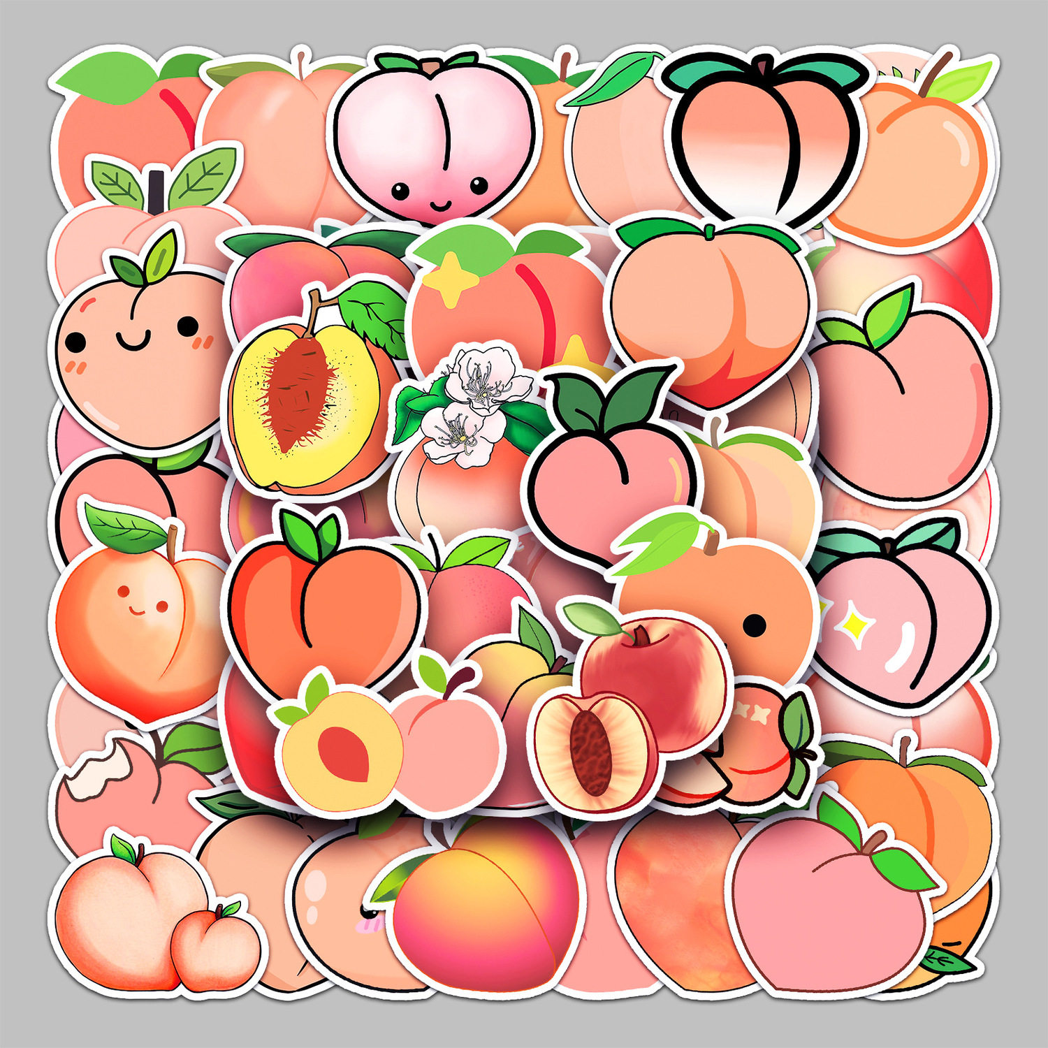 50张桃子水果卡通行李箱贴纸防水涂鸦贴纸滑板车电脑平板卡通装饰
