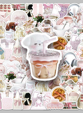 50张蝴蝶结ins贴纸粉白色少女心小清新可爱DIY装饰手帐本防水贴纸