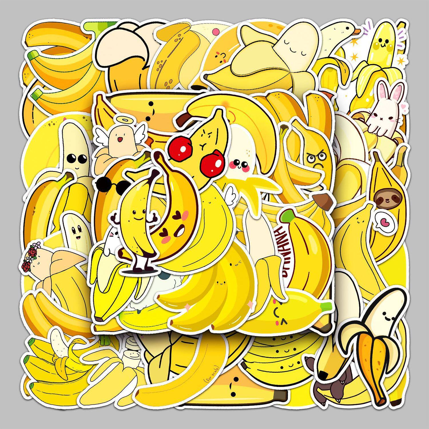 50张香蕉水果卡通行李箱贴纸防水涂鸦贴纸滑板车电脑平板卡通装饰