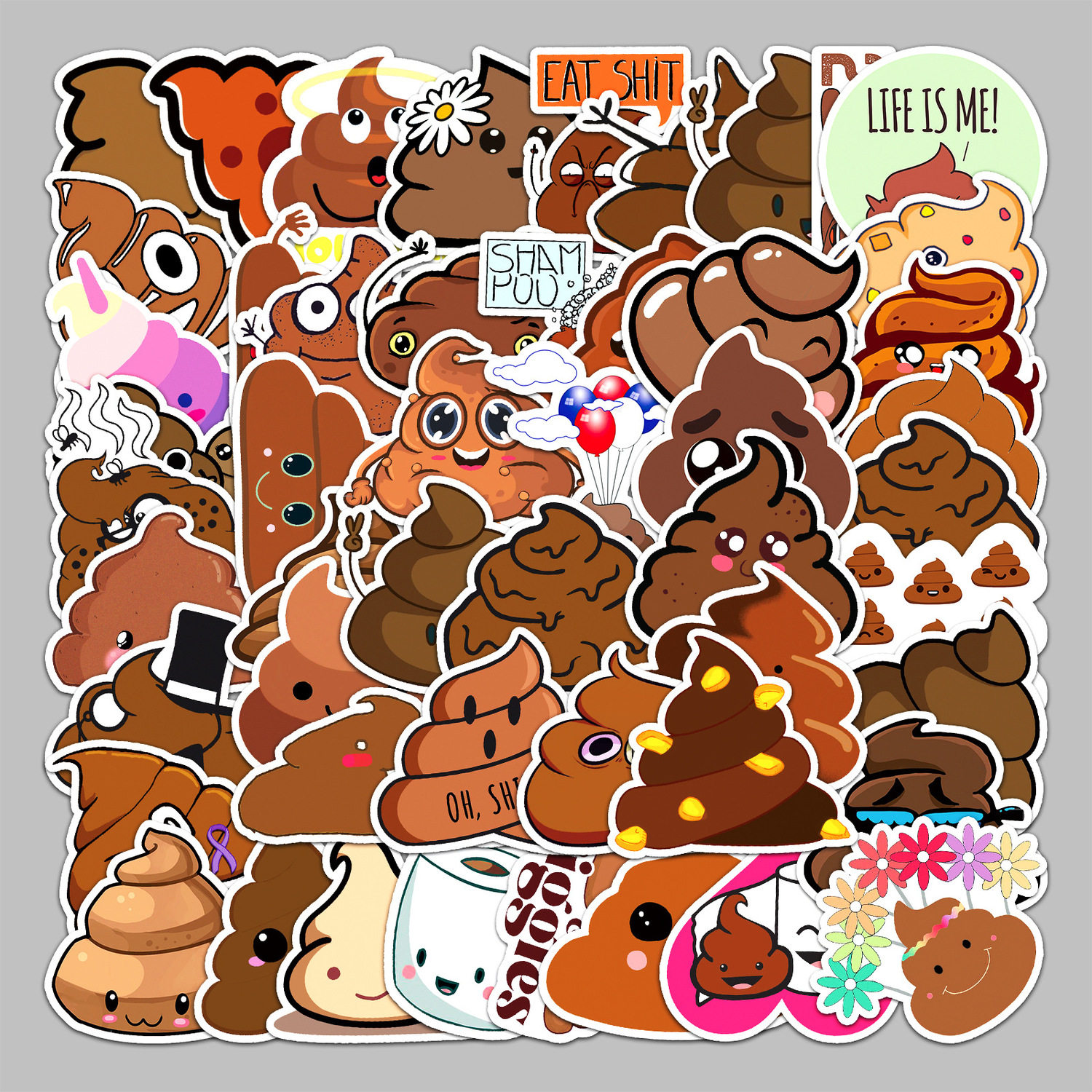 50张便便卡通恶搞行李箱贴纸创意防水涂鸦贴纸滑板车电脑平板装饰