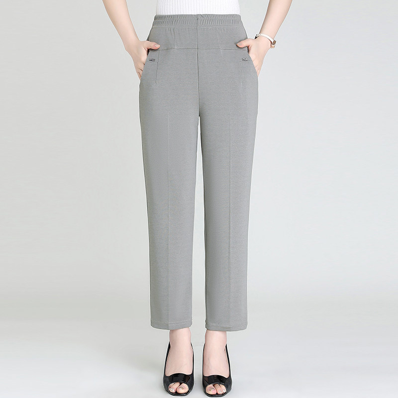 中老年人妈妈裤子春秋薄款夏季女装长裤高腰直筒弹力外穿中年女裤