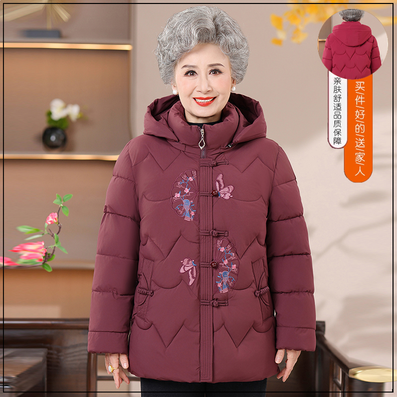 老年人女装奶奶冬季加绒绣花棉衣
