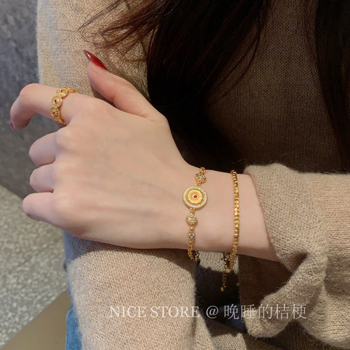 晚睡的桔梗「岁岁平安」古法拉丝镶钻如意平安扣手链新中式手饰