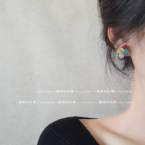 晚睡的桔梗法式复古拼色手工耳钉