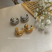 晚睡 复古高级镂空缠绕c型气质通勤耳饰 桔梗「挪威森林」法式