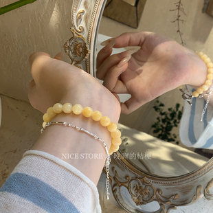 售完无补「堂前月光」  OT扣温柔鹅黄色天然石新中式精致手链
