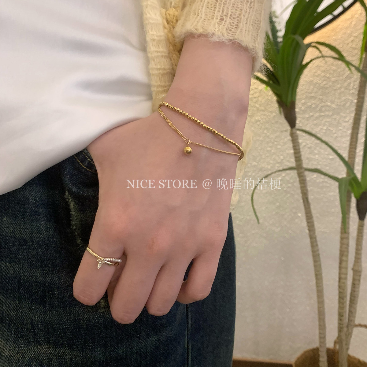晚睡的桔梗「曼城碎语」蛇骨拼接链条小球手链碎石串珠钛钢手链,饰品/流行首饰/时尚饰品新,手链,淘宝优惠券,粉丝福利购,淘宝优惠卷