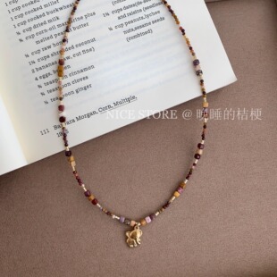 晚睡的桔梗「曼纳」天然石小象精致复古百搭项链女春秋叠戴锁骨链