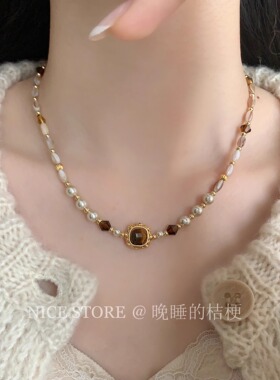 晚睡的桔梗I复古珍珠项链