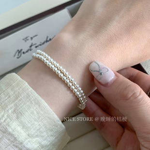 晚睡的桔梗「珀尔」松紧珍珠手链 fever博主同款精致细珍珠首饰