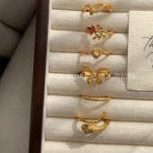 晚睡 桔梗「巳巳如意」沙金戒指生肖蛇年本命年叠戴食指戒套组