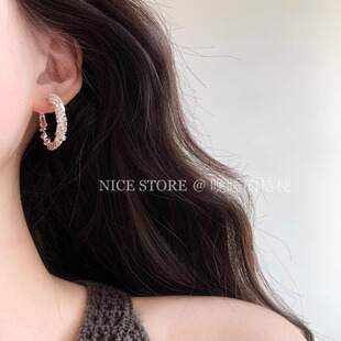 晚睡的桔梗「半月夜」轻奢高级感星闪碎银子耳圈日韩百搭几何耳环