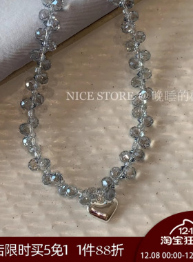 晚睡的桔梗「印证」韩系choker灰蓝色水滴串珠爱心项链气质锁骨链