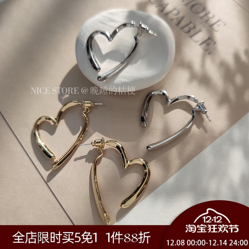 晚睡的桔梗｜爱心拼接金属耳环
