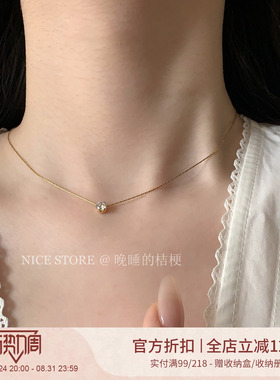 晚睡的桔梗「恒星」韩系ins风一颗锆石钛钢项链mini隐形锁骨链女