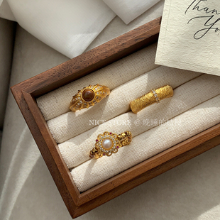 晚睡的桔梗「奥斯陆」复古沙金虎眼石拉丝戒指高级小众叠戴食指戒