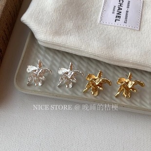 晚睡 桔梗「廷鸢」中古立体金属鸢尾花耳环宫廷复古轻奢优雅耳饰