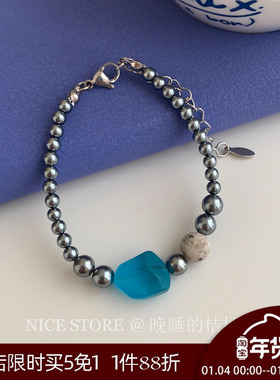 售完无补「黑崖」个性海蓝色拼接手串设计精致简约海边网感手链