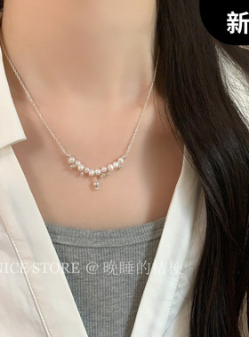 晚睡的桔梗「艾米」法式淡水珍珠郁金香项链高级轻奢小众骨锁骨链
