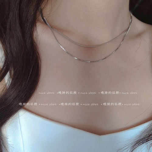 晚睡的桔梗｜双层钛钢叠戴锁骨链