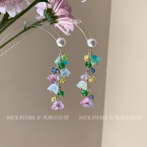 晚睡的桔梗I铃兰花朵珍珠耳环