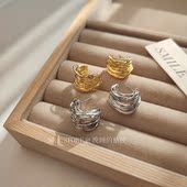 ins博主高级感C形耳环 复古时髦镂空立体缠绕耳圈 晚睡 桔梗