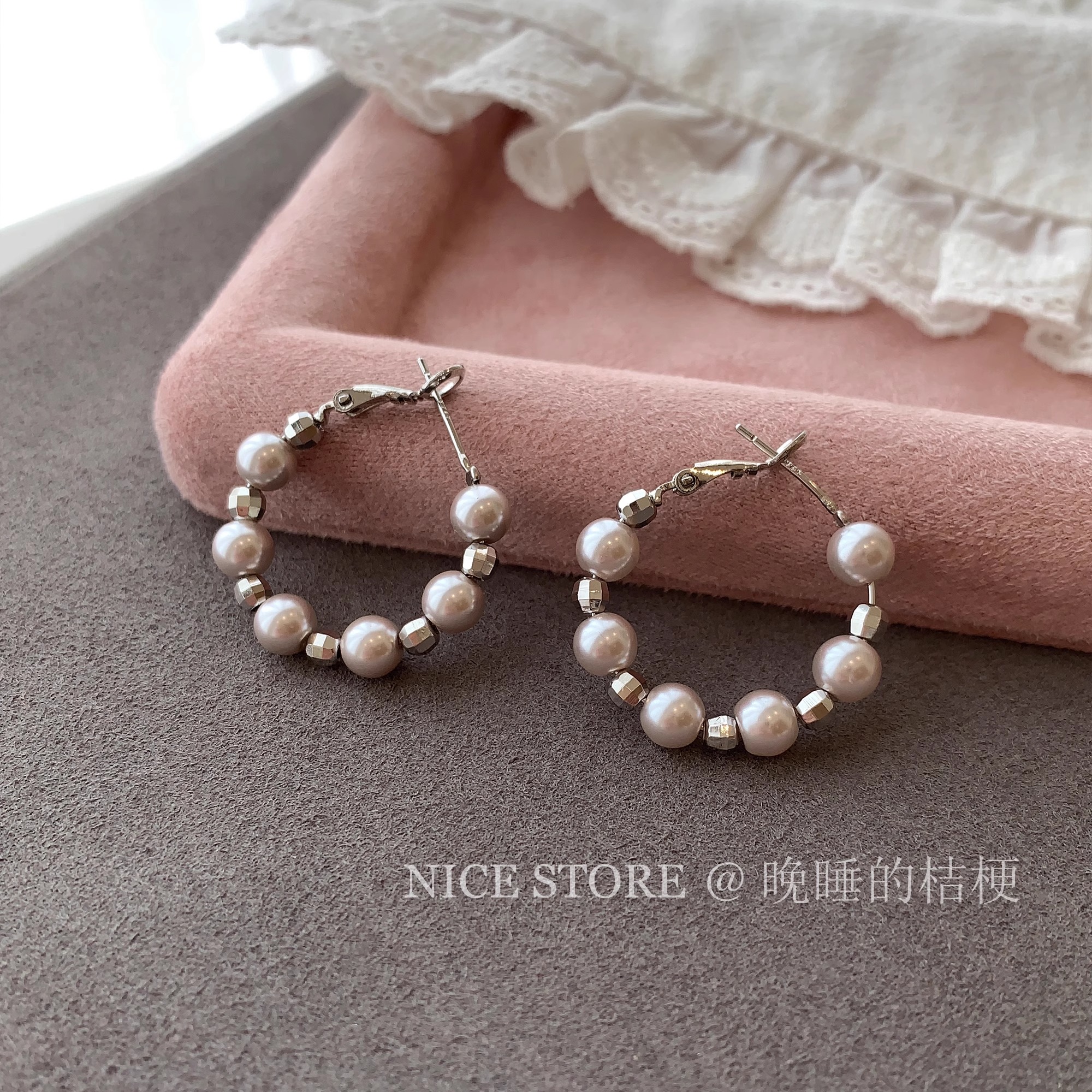 晚睡的桔梗I曼塔玫瑰珍珠耳圈