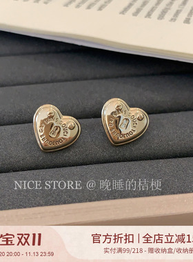 晚睡的桔梗I金色爱心耳钉