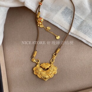 晚睡的桔梗「渔也」新中式沙金双鱼锦鲤长命锁葫芦项链长款毛衣链