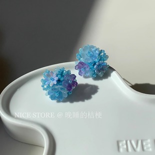 晚睡的桔梗「锦花城」度假风彩色立体花球耳环油画风ins女耳饰