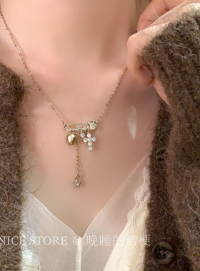 晚睡的桔梗「觉心」日韩十字别针珍珠项链小众吊坠设计韩系锁骨链