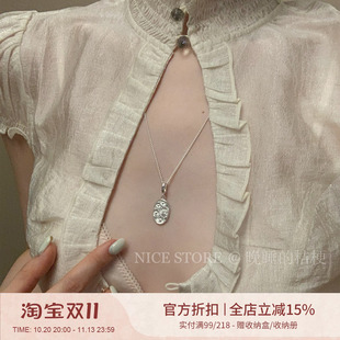晚睡的桔梗「温华」气质小众时尚雕花朵项链设计感百搭吊坠锁骨链