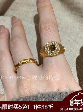 晚睡的桔梗「深情眼」复古虎石精致百搭戒指ins精致斜纹食指戒