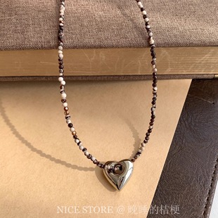 晚睡 」设计感银色爱心项链ins冷淡风简约桃心锁骨链 桔梗「白元