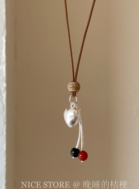 售完无补「喜闻山」复古小众文艺爱心编绳毛衣链吊坠新中式项链