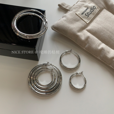 晚睡的桔梗｜刘亦菲同款高级感素圈大耳圈2025新款爆款圈圈耳环女