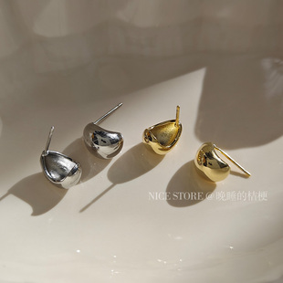 晚睡的桔梗「静谧泪滴」日韩小巧水滴豆豆金属耳钉小众气质风耳饰
