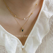 晚睡 桔梗｜法式 优雅椭圆钛钢项链复古ins风高级淡水珍珠锁骨链