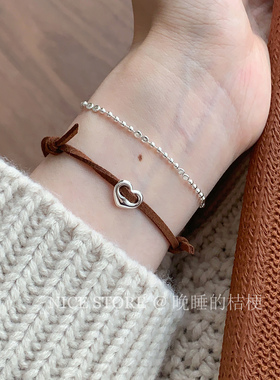 售完无补「卡布」日韩咖绳爱心手链气质百素链扁珠轻奢细手饰女